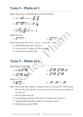 Toán 9  Phiếu số 1